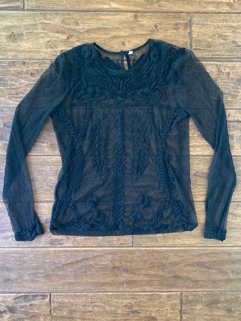 Whimsygoth Dark Fairy Lace Long Sleeve Top Floral Mesh Sheer Women XS
